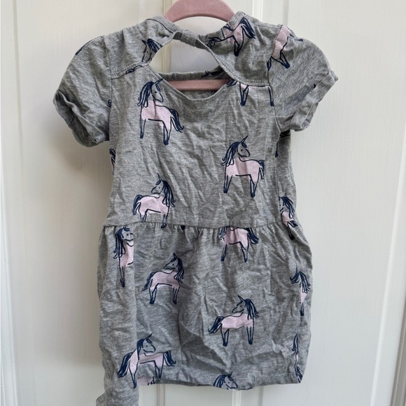 Okie Dokie 18M Girls Gray Short Sleeve Dress with Pink Unicorn - Picture 4 of 4